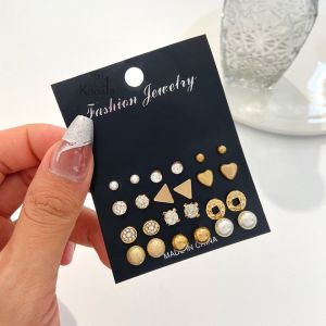 12 Pasang Anting Set Pearl Crystal Stud I Anting Tusuk Wanita Set Lengkap Pasang