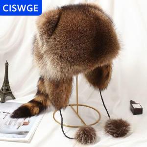 [COD] CISWGE Dễ Thương Raccoon Đuôi Sang Trọng Cap Phụ Nữ Mùa Đông Windproof Dày Ấm Tai Thời Trang Ngoài Trời Tai Flaps Máy Bay Ném Bom Hat Nga Hat