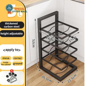 【Heavy Duty】Adjustable Pots Shelf 2/3/4/5-Layer Kitchenware Storage Holder Organizer Pans Racks