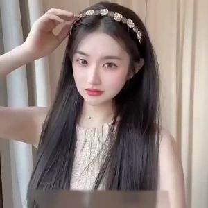 Rhinestone Headband Wig For Women Long Straight Hair Vintage Hair Extension U-shaped Half Head Wigs