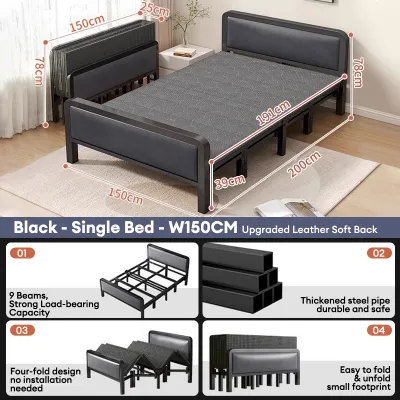 GOLD Queen Folding Bed Frame Metal Katil Lipat Katil Besi Super Single Bed Black Metal Foldable Bed Katil Single Katil Bujang Bed No Installation折疊床
