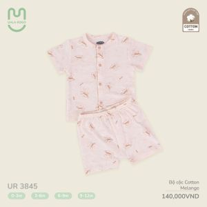 Đồ bộ cộc tay bé trai bé gái Ualarogo cúc giữa 0-12 tháng vải Cotton Melange co giãn mềm mại 3845