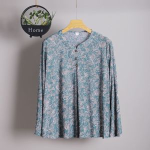 Elderly Womens Plus Size Autumn Ice Silk Top | Long Sleeve Loose Slim-Fit Base Layer