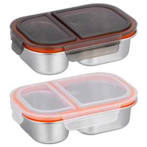 Leakproof Stainless Steel Lunch Box With Secures Lid Dishwasher Safe 2 Compartment Container For Travel Camping