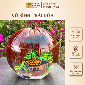 [TẶNG KÈM ẤM] Bình Ủ Ấm Trà Trái Dừa Giữ Nhiệt Cao Cấp Mẫu Phong Cảnh Trang Trí Bàn Trà Quà Tặng Sang Trọng 800ml