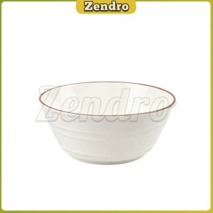 ZEO Brown Edged Ceramic Dinnerware Rice Bowl Soup Noodle Bowl Fruit Salad Plate for Daily Home Use 1Pc