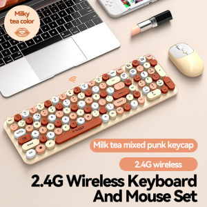 (HD1) New Product T-WOLF Thunder Wolf TF350 Wireless Keyboard and Mouse Set usb Office Dual-Color Round Keycap Keyboard Punk