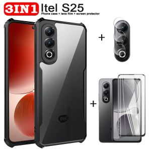 3in1 for Itel A50c case A50c tempered glass film +camera lens film itel A70 A50 P55 P65 Itel RS4 S25 A80 S23 Acrylic fall-proof phone case
