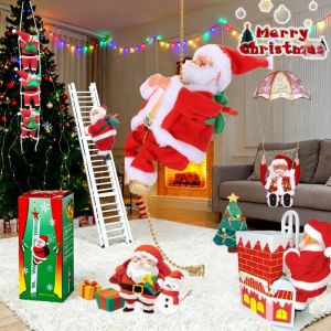 【ForeverBest】ซานตาคลอสปีนเชือกโดยอัตโนมัติ ของเล่นซานตา ไฟฟ้า ของขวัญคริสต์มาส ของเล่นเด็ก