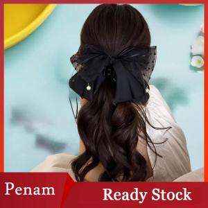 [PAM] Sweet Sequin Lace Butterfly Knot Hair Clip Womens New 2025 Half-Up Ponytail Hair Grips Shark Fin Hair Clips Stylish Hair Access