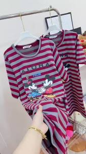 2025开春新款卡通米鼠条纹短袖睡裙时尚卡通减龄宽松舒适家居睡裙