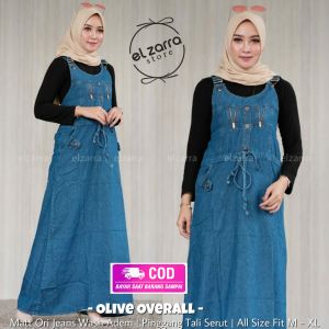 Overall Jeans Jumpsuit Rok Jeans Panjang Deanda Baju Kodok Denim Polos Gamis Lebaran