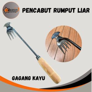 Alat Pencabut rumput Sampai Akarnya gigi 4 gagang kayu panjang 38cm / alat berkebun / cangkul rumput