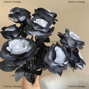 [COD] Fashion Change Flower Black Silk Artificial Rose Flower Halloween Gothic Dark Flowers For Wedding Home Party Decor Simulation Flowers