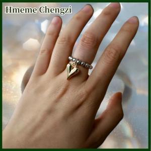 Hmeme Elegant Metal Heart Elastic Rope String CCB Round Bead Ring Gold Heart Pendant European And American Adjustable Ring