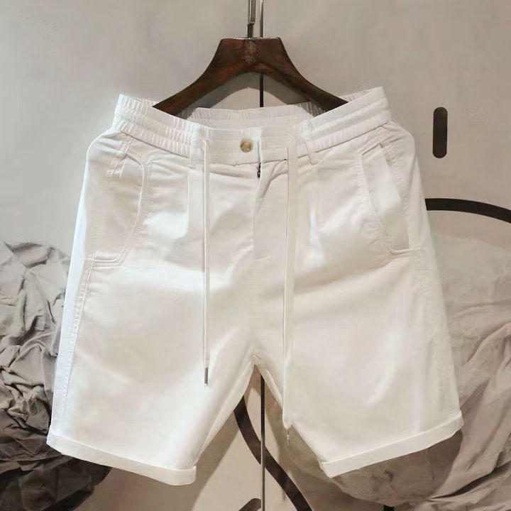 White Shorts Men Summer Casual Shorts Elastic Waist Lightweight Breath