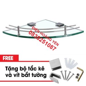 Kệ góc gương phòng tắm Inox cao cấp 25cm x 25cm ( Kính cường lực 10mm )