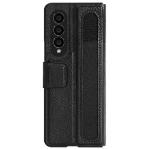 Samsung Galaxy Z Fold 7 6 5 4 3 5G - Aoge Premium Leather Case S Pen Holder Shock Resistant Full Coverage Anti Slip Black Brown Pouch Kickstand Fingerprint Protection PC Frame Slim Lightweight Pocket Protective Impact Hinge Wireless Charging