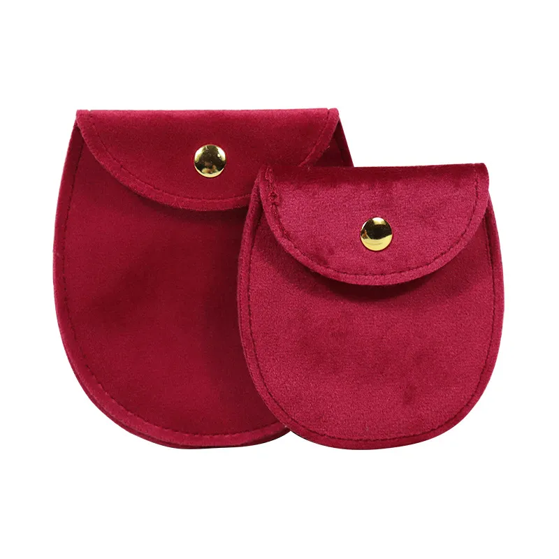 Snap Button Velvet Jewellery Pouch Semi-oval Velvet Bag Envelope