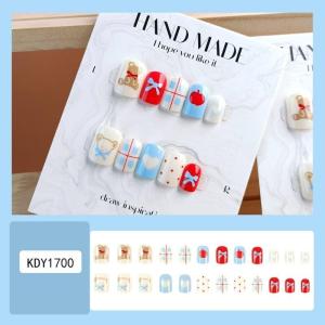 Square Press on Nail French Tip Fake Nail Glues on Nail Bear Bows Designs Artificial Nail Acrylic Nail Stick On Nail
