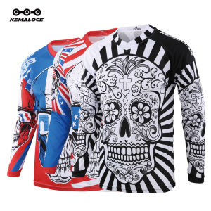 KEMALOCE 2023 MTB Jersey Men Long Sleeve Mountain Bike Jersey White Skull Quick Dry Summer Bicycle Downhill Shirts