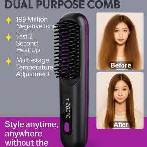 Wireless Hair Straightener Comb USB Rechargeable Negative Ion Technology Portable Travel Curling Straightening Styling Tool
