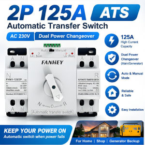 🔌Heavy Duty 2P 125A ATS Automatic Transfer Switch AC230V  Dual Source Power Changeover Switch Auto Switch Mains to Generator Emergency Power Supply for Shop House Small Business Durable
