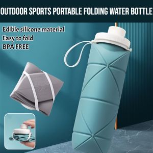 Outdoor Sports Portable Folding Water Bottle 600ml Mini Foldable Sport Silicone Collapsible Drinking Water Bottle BPA FREE Food Grade