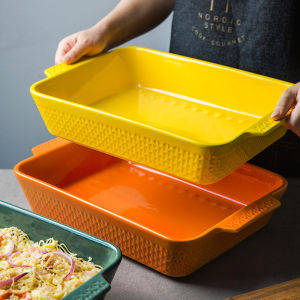 Ceramic Rectangle Plate Serving Baking Dish with Handle Bake ware Baking Pan