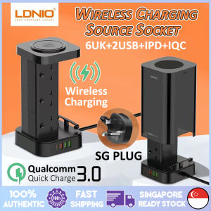 🇸🇬 [In Stock]LDNIO Vertical Power Tower Socket With Wirless Charge USB C Fast Charger PD30W QC3.0 Fast Charge Socket Extension Cord 2 Meter Surge Protector Singapore UK Plug