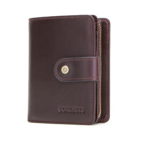 CONTACTS Genuine Leather Vintage Mens Wallet Short Coin Purse Small Hasp RFID Wallet Men Travel Quality Card Holders Money Clips