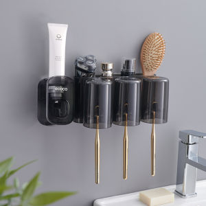 Toothbrush Holders with Cups Translucent Toothpaste Dispenser Organizer Wall Mounted (ECOCO by renemos)