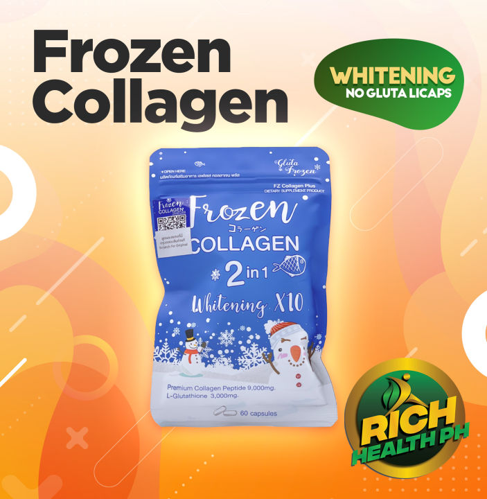 frozen collagen glutathione 100% ORIGINAL FROZEN COLLAGEN GLUTATHIONE 2in1 Whitening 10X product of  Thailand 60capsules (Money back or Original)