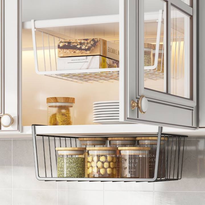 Table Storage Mesh MHS Shelf Desk Wire Cabinet Storage Rack Under Table Hanging Mesh ...