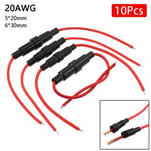 SCIENCE TOO25SC5 1/10Pcs 250V Glass Fuse Holder with 20AWG Wire Cable Screw Type 5X20mm Fuse Tube Durable Fuses Boxes Fuse Casing