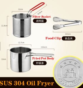 【SG Seller 】stainless steel fryer home Container with Strainer with lidInduction cookware deep frying pot Oil Drainer