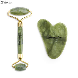 DECINIEE Double Heads Jade Roller Face-lift Set Natural Xiuyu Facial Massage Roller Guasha Board Set Body Slim Neck Thin Skin Care Tools