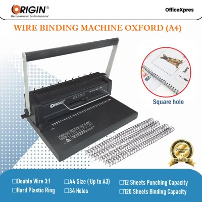 Mesin Jilid Spiral Kawat A4 3:1 / Mesin Binding Kawat ORIGIN Oxford 2in1 Desain / Wire Binding Machine A4 OXFORD / Wire Comb Binder