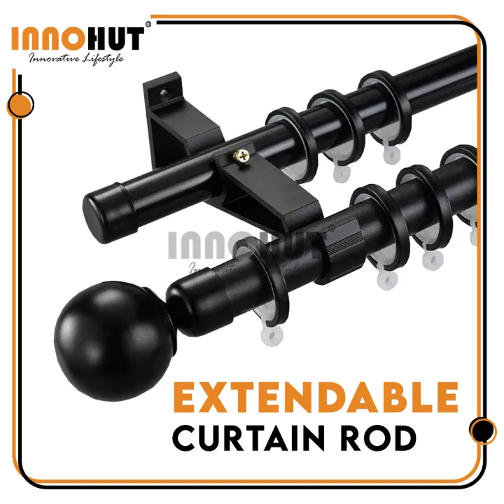 [FULL SET | EXTENDABLE DOUBLE ROD] Extendable Curtain Rod Set With ...