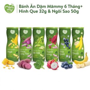 Bánh Ăn Dặm Mămmy 6 Tháng+ – Bánh Gạo Sữa Giòn Xốp Dễ Tan Dễ Cầm Nắm Cho Bé Tập Tự Ăn – Hình Que 32g & Ngôi Sao 50g