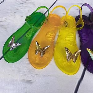 [Free Shipping] Y2 New Jelly Sandals With Butterfly Embellishments Fashionable Transparent PVC Shoes