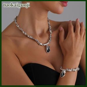 tuokaiguoji 1 2Pcs Thời Trang Thanh Lịch Kim Loại Mặt Dây Chuyền Vòng Cổ Không Thường Xuyên Dây Chuyền Vòng Đeo Tay Cắt Kim Loại Long Lanh Mặt Dây Chuyền Sáng Tạo Trang Sức Bộ