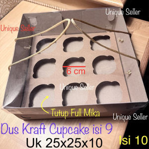 [Isi10] Dus KRAFT TALI Cupcake isi 9 Uk 25x25x10 Tutup Full Mika / Dus Box Kotak KRAFT TALI Cupcake isi 9 Tutup Full Mika / Dus Box Kotak Cupcake Sekat 9 Uk 25x25 Tutup Mika / Dus Box Kotak Ice Cream Jelly Puding isi 9 Uk 25x25x10