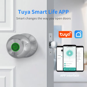 Fingerprint Door Lock For Bedroom Smart Lock Biometric Door Knob Lock with Tuya App Control for Bedrooms Cloakroom Apartments Offices