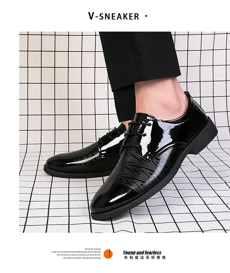 Men Formal Leather Shoes Slip on Patent Leather Mens Casual