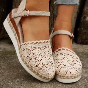 Plus Size Wedge Sandals 2025 Summer New Style Closed-Toe Woven Strap WomenS Thick-Soled Sandals
