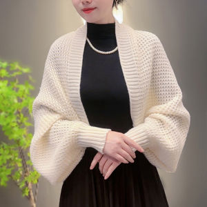 ผ้าคลุมไหล่ถักแคชเมียร์ แขนยาว แขนค้างคาว คาร์ดิแกนหนา สำหรับผู้หญิง ไซส์ใหญ่