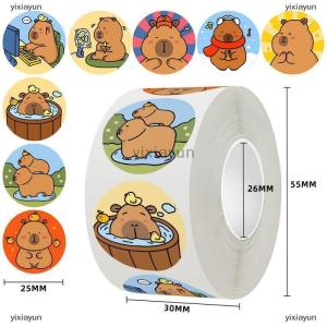 [COD] yixiayun 500Pcs Roll Cartoon Animal Sticker Capibara Kapibala Rabbit Cat Bear Hand Account Decals Gift Bag Sealing Sticker Baking Label