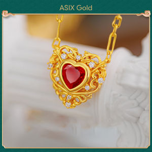 ASIX GOLD 916 gold French ruby and zircon heart clavicle necklace Korea fashion 18K gold lucky necklace The color does not turn black Wont peel Exquisite gifts