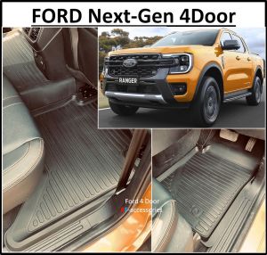 ผ้ายางปูพื้นรถยนต์ ถาดยางปูพื้นรถ พรมปูพื้นรถ FORD Next-Gen 4Door  RANGER 4DOOR 2022 2023 > ฟอร์ด เรนเจอร์ 4ประตู 5ชิ้น